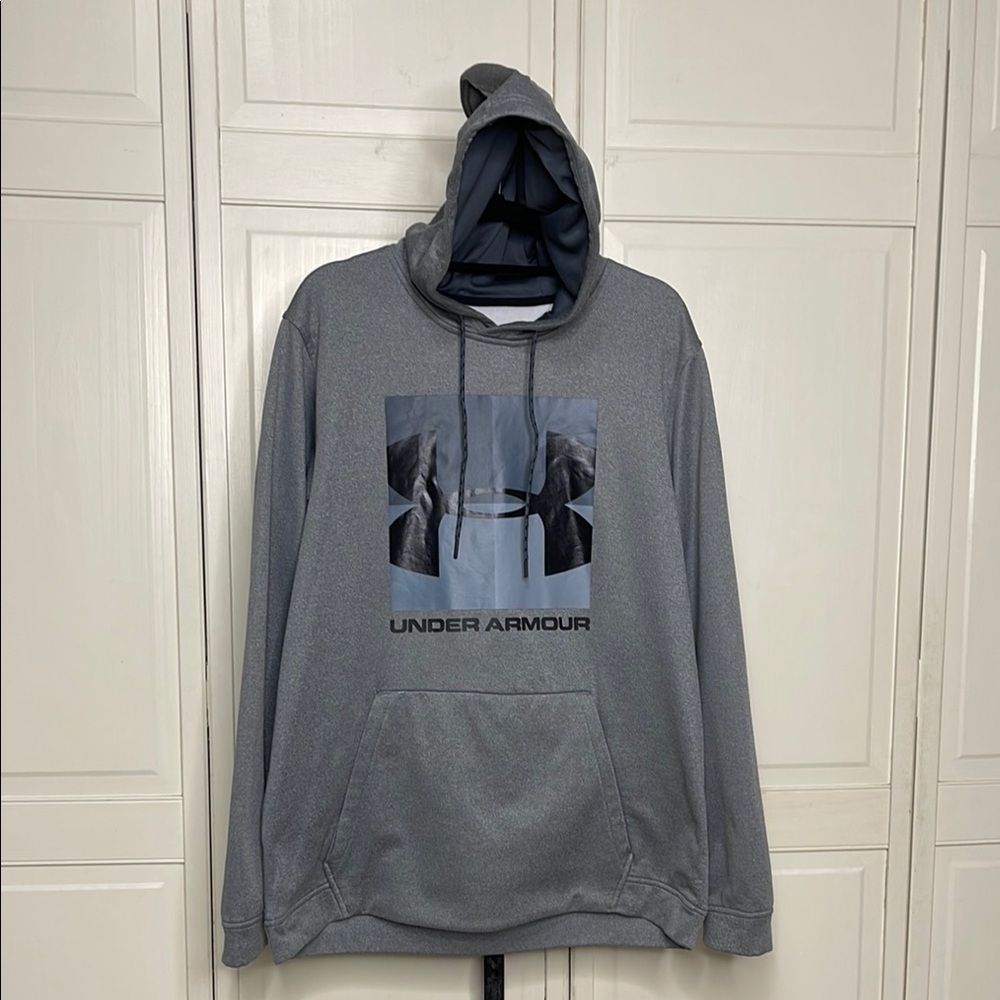 Under Armour Big Logo Mid-Weight Hoodie Loose Fit Sweatshirt Gray Men's Sz 2XL